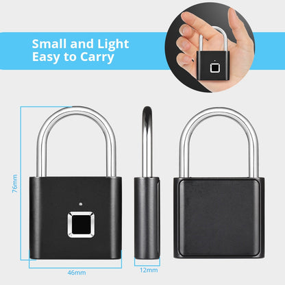 Waterproof Fingerprint Padlock Durable Lock USB Rechargeable